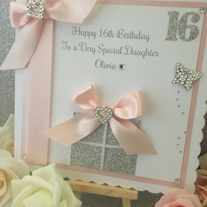 Large Boxed Luxury Personalised Birthday Card For Daughter,Granddaughter, Niece,Sister,Friend. Any age. Card size 20cm x 20cm in Baby Pink