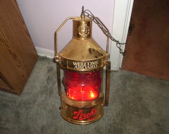 Vintage Strohs Beer WORKING Lighted Nautical Lantern