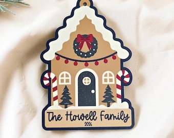 Personalized Family Christmas Ornament, Custom Last Name Ornament, Gingerbread House Ornament, 5 Inch Christmas Keepsake, 2026 Ornament