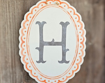 Personalized Fall Monogram Door Hanger, Orange Scalloped Initial Sign, Fall Door Hanger, Scalloped Front Door Decor, Front Door Name Sign