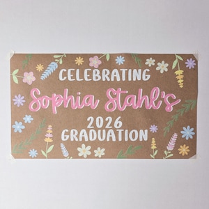 Custom Banner, Printed Butcher Paper Banner, Personalized Party Decor, Event Banner, Printed Banner, Personalized Banner, Floral Graduation