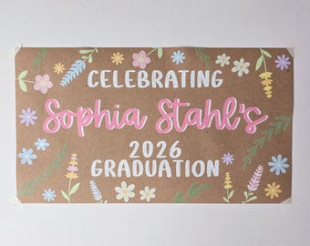 Custom Banner, Printed Butcher Paper Banner, Personalized Party Decor, Event Banner, Printed Banner, Personalized Banner, Floral Graduation