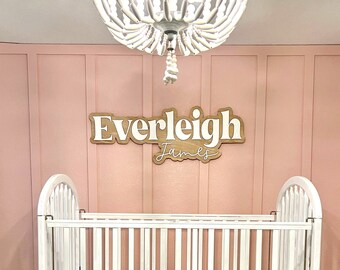 Large wood name sign, nursery name sign, boho nursery sign , above crib cut out, layered baby name sign, retro baby name sign, cut out sign