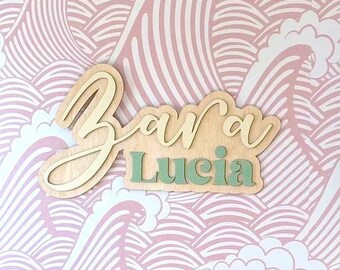 Large wood name sign, nursery name sign, boho nursery sign , above crib cut out, layered baby name sign, retro baby name sign, cut out sign