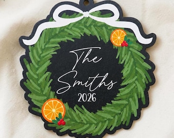 Personalized Family Christmas Ornament, Custom Last Name Ornament, Citrus Wreath Ornament, 5 Inch Christmas Keepsake, 2026 Ornament