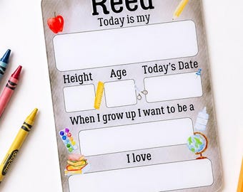 Personalized First Day of School Sign, Reusable School Board, Kindergarten Preschool Milestone Sign, Back to School Photo Prop, Dry Erase