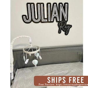 Large wood name sign, nursery name sign, girl name sign, above crib name sign, layered baby name sign, boy name sign, cut out sign
