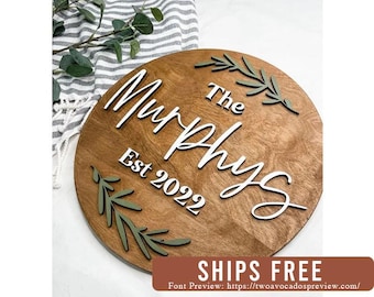 Round last name sign, round wedding sign, established sign, wedding last name sign, custom name sign, family name sign, first home gift
