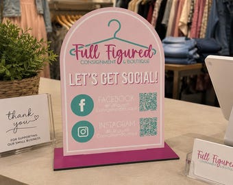 Social Media Sign, QR Code Sign, Business Counter Sign, Facebook Instagram Sign, Google Review Sign, Small Business Display