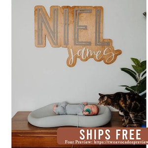 Large wood name sign, nursery name sign, girl name sign, above crib name sign, layered baby name sign, boy name sign, cut out sign