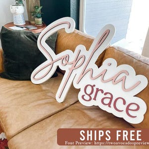 Large wood name sign, nursery name sign, girl name sign, above crib name sign, layered baby name sign, boy name sign, cut out sign