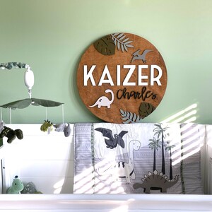 Wall Art | Dinosaur Nursery| round name sign | dinosaur name sign | baby name sign | boy nursery name | Boy name sign image 9