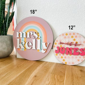 Teacher name sign, teacher appreciation gift, round teacher sign, door hanger, teacher door sign, classroom door sign, teacher Christmas image 3