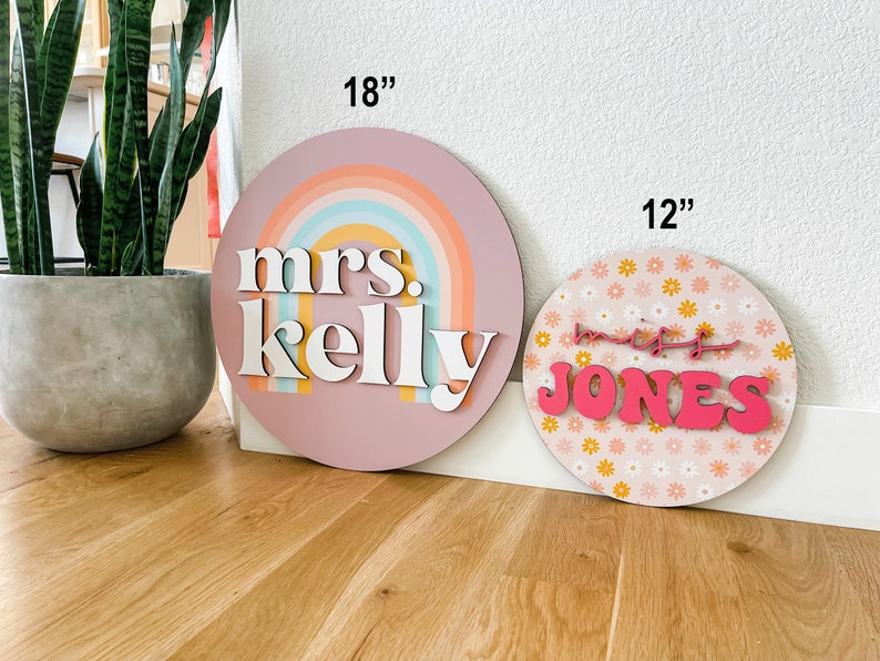 Teacher name sign, teacher appreciation gift, round teacher sign, door hanger, teacher door sign, classroom door sign, teacher Christmas image 3