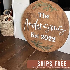 Round last name sign, round wedding sign, established sign, wedding last name sign, custom name sign, family name sign, first home gift