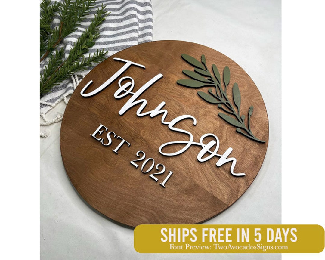 Round Last Name Sign, Wedding Name Sign, Established Sign, Custom