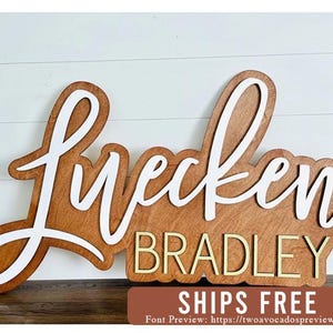 Large wood name sign, nursery name sign, boho nursery sign , above crib cut out, layered baby name sign, double baby name sign, cut out sign