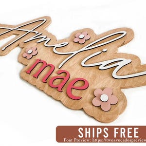 Flower name sign, large wood name sign, nursery name sign, flower nursery, above crib cut out, layered baby name sign, daisy name sign