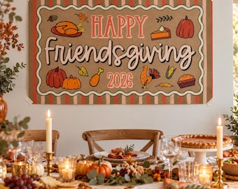 Friendsgiving Banner | Thanksgiving Party Decor | Fall Dinner Party Backdrop | Happy Friendsgiving Sign | Kraft Paper Banner