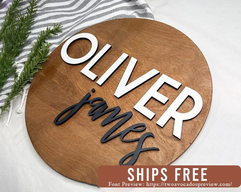 Nursery name sign, above crib sign, round name sign, custom name sign, boy name sign, boy nursery sign, nursery decor, baby name sign immagine 1