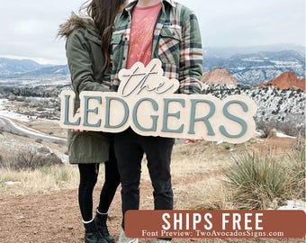Large last name sign, cut out last name sign,  wedding name sign, double name sign, cut out sign, outline sign, wood last name sign