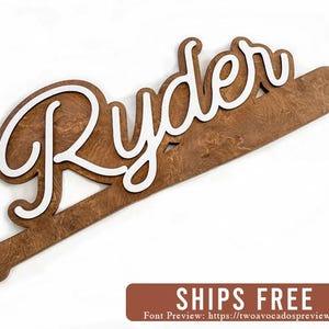 Baseball bat name sign, large wood name sign, nursery name sign, baseball sports nursery, layered baby name sign, cut out sign