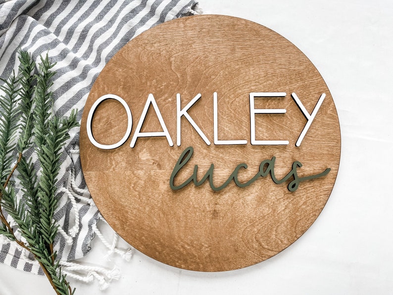 Nursery name sign, above crib sign, round name sign, custom name sign, boy name sign, boy nursery sign, nursery decor, baby name sign immagine 10