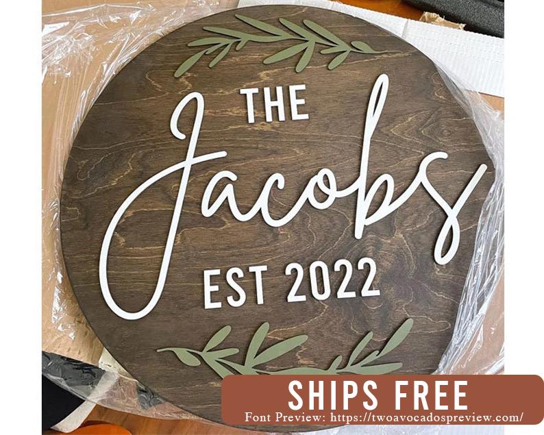 Round last name sign, round wedding sign, established sign, wedding last name sign, custom name sign, family name sign, first home gift