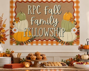 Personalized Fall Family Fellowship Banner | Church Fall Festival Decor | Harvest Party Backdrop | Pumpkin Event Banner | Kraft Paper