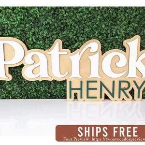 Large wood name sign, nursery name sign, boho nursery sign , above crib cut out, layered baby name sign, double baby name sign, cut out sign