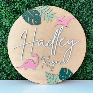 Wall Art | Dinosaur Nursery| round name sign | dinosaur name sign | baby name sign | boy nursery name | Boy name sign image 8