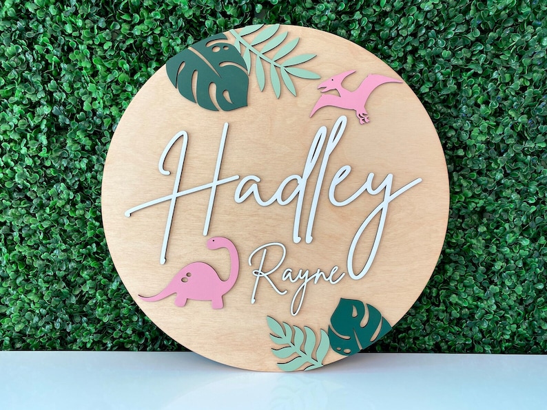 Wall Art | Dinosaur Nursery| round name sign | dinosaur name sign | baby name sign | boy nursery name | Boy name sign image 8