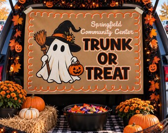 Personalized Trunk or Treat Banner | Halloween Car Trunk Decor | Cute Ghost Halloween Sign | Fall Festival Backdrop | Kraft Paper Banner