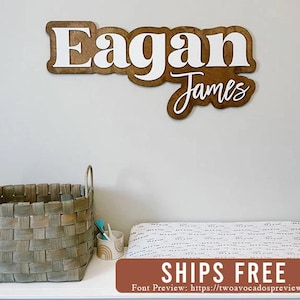 Large wood name sign, nursery name sign, girl name sign, above crib name sign, layered baby name sign, boy name sign, cut out sign
