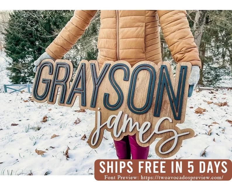 Large wood name sign, nursery name sign, girl name sign, above crib name sign, layered baby name sign, boy name sign, cut out sign Bild 6