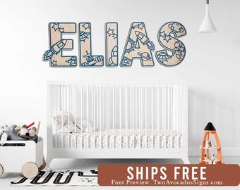 Space name sign, space letters, letter sign, space nursery sign, space decor, space nursery decor, themed nursery decor