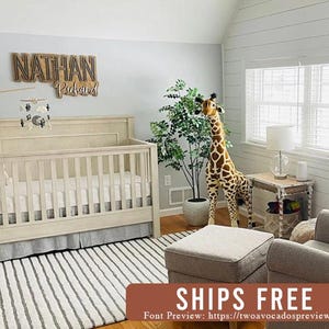 Large wood name sign, nursery name sign, girl name sign, above crib name sign, layered baby name sign, boy name sign, cut out sign