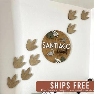 Nursery name sign, round name sign, dinosaur name sign, baby name sign, boy nursery name, dinosaur decor, boy name sign, dinosaur nursery