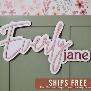 Large wood name sign, nursery name sign, girl name sign, above crib name sign, layered baby name sign, boy name sign, cut out sign