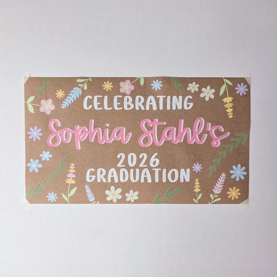 Custom Banner, Printed Butcher Paper Banner, Personalized Party Decor, Event Banner, Printed Banner, Personalized Banner, Floral Graduation