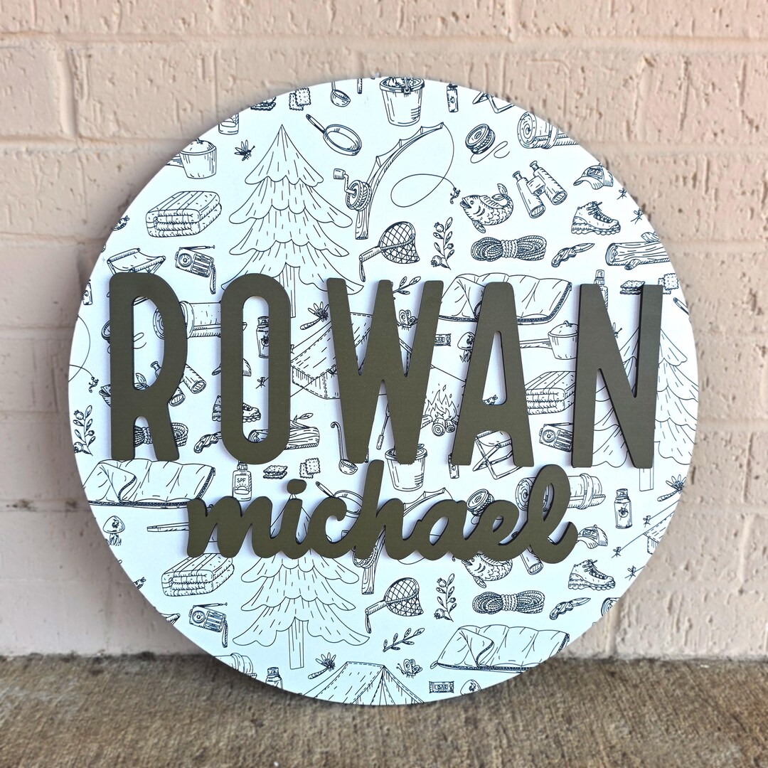 Nursery Name Sign, Round Name Sign, Door Hanger, Baby Sign, Layered ...