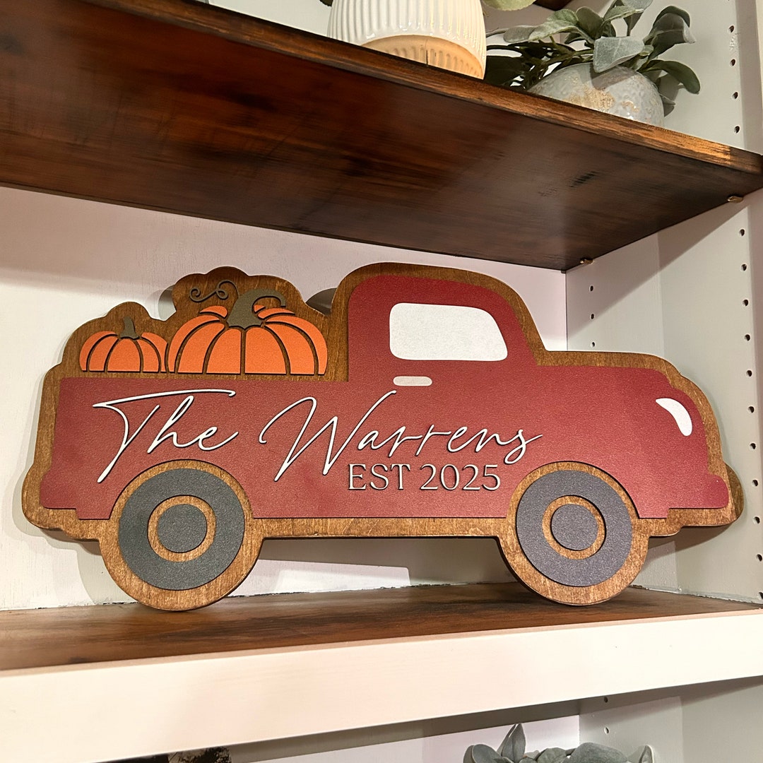 Large Wood Truck Name Sign, Fall Name Sign, Family Name Sign, Truck ...