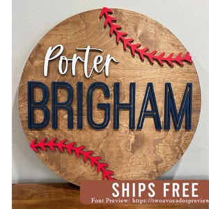 Baseball nursery name sign, round name sign, sports nursery, boy name sign, boy nursery sign, custom baseball name sign, baseball baby sign