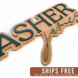 Large wood name sign, nursery name sign, girl name sign, above crib name sign, layered baby name sign, boy name sign, cut out sign