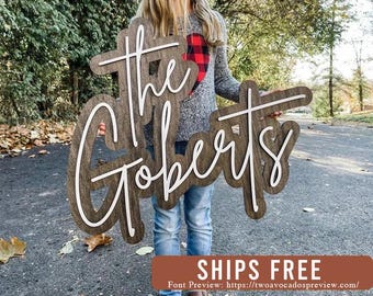 Large last name sign, cut out last name sign, wedding name sign, double name sign, cut out sign, outline sign, wood last name sign, wedding