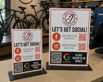 Social Media Sign, QR Code Sign, Business Counter Sign, Facebook Instagram Sign, Google Review Sign, Small Business Display