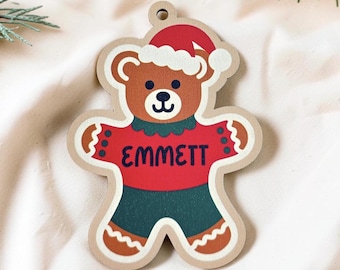 Personalized Family Christmas Ornament, Custom Last Name Ornament, Gingerbread Teddy Bear Ornament, 5 Inch Christmas Keepsake, 2026 Ornament