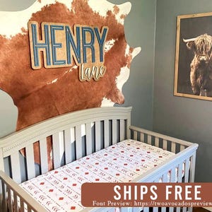 Western boy name sign, large wood name sign, nursery name sign, western nursery, above crib cut out, layered baby name sign, cut out sign