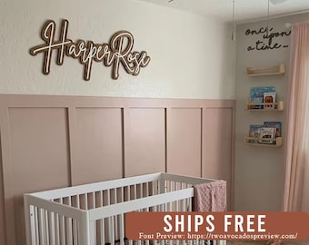 Large wood name sign, nursery name sign, boho nursery sign , above crib cut out, layered baby name sign, double baby name sign, cut out sign