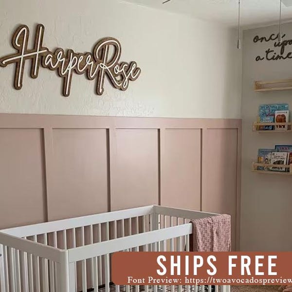 Large wood name sign, nursery name sign, boho nursery sign , above crib cut out, layered baby name sign, double baby name sign, cut out sign